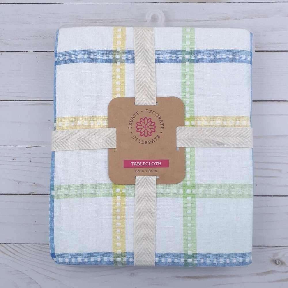 Fabric Tablecloth Georgia Plaid 60x84 Yellow Blue Green